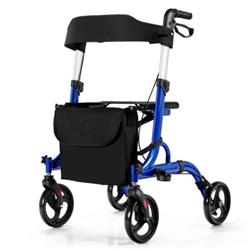 JH10007BL Folding Aluminum Rollator Walker with 8 in. Wheel & Seat, Blue
