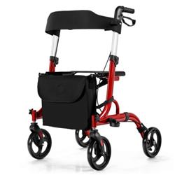 JH10007RE Folding Aluminum Rollator Walker with 8 in. Wheel & Seat, Red
