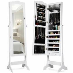 Picture of Total Tactic JV10078WH Mirrored Jewelry Cabinet Storage with Drawer & LED Lights&#44; White