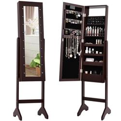 Picture of Total Tactic JV10080CF Mirrored Jewelry Cabinet Armoire Organizer with LED Lights&#44; Brown