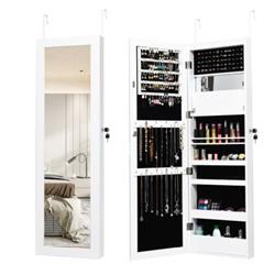 Picture of Total Tactic JV10086WH Lockable Wall Door Mounted Mirror Jewelry Cabinet with LED Lights&#44; White