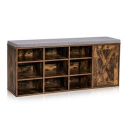 JV10089BN 9-Cube Adjustable Storage Shoe Bench with Padded Cushion, Rustic Brown