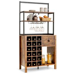 Picture of Total Tactic JV10117CF Kitchen Bakers Rack Freestanding Wine Rack Table with Glass Holder & Drawer, Rustic Brown