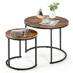 JV10236CF 20 x 24 x 24 in. Modern Round Nesting Coffee Table for Balcony & Living Room, Rustic Brown - Set of 2