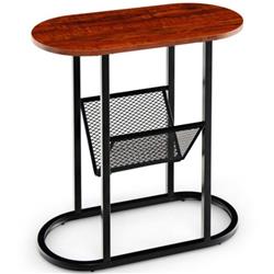 JV10247BN 2-Tier Oval Narrow Bedside End Table, Rustic Brown