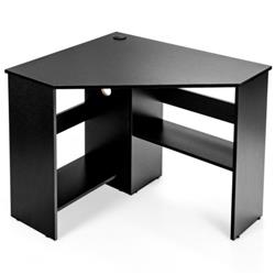 JV10265DK Corner Computer Desk Triangle Writing Workstation with Storage Shelf, Black