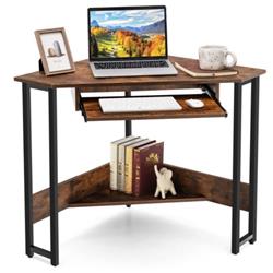 JV10282CF Triangle Corner Computer Desk with Keyboard Tray, Rustic Brown