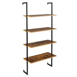 JV10314CF 4-Tier Industrial Ladder Bookshelf with Metal Frame, Coffee