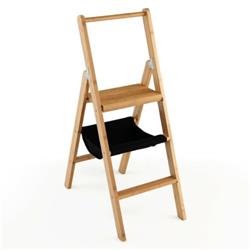 JV10317NA 3-Step Foldable Bamboo Step Ladder Stool with Tool Storage Bag, Natural