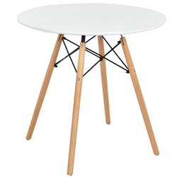 JV10330WH-12 Round Modern Dining Table with Solid Wooden Leg, White
