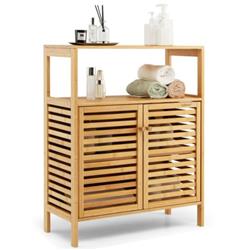 JV10333NA Bamboo Bathroom Floor Storage Cabinet with Shutter Door, Natural