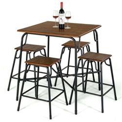 JV10352CF Bar Table Set with 4 Counter Height Backless Stools, Rustic Brown - 5 Piece