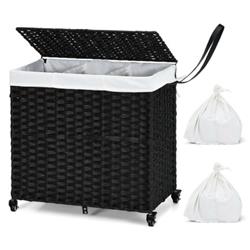JV10353DK Laundry Hamper with Wheel & Lid, Black