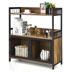 Picture of Total Tactic JV10369BN 2-Tier Bakers Rack Industrial Kitchen Microwave Oven Stand with Storage Cabinet&#44; Rustic Brown