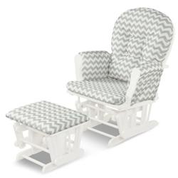 JV10394GW Solid Wood Gliding Chair Set with Pockets & Ottoman for Relaxing, Gray & White