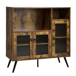 JV10402CF Buffet Kitchen Storage Cupboard with Glass Door & Adjustable Shelves, Rustic Brown