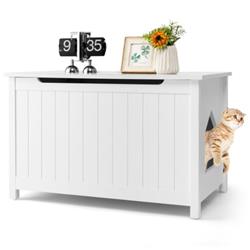 Picture of Total Tactic PV10008WH Wooden Cat Litter Box Enclosure with Top Opening Side Table Furniture, White