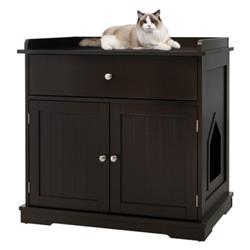 Picture of Total Tactic PV10009CF Wooden Cat Litter Box Enclosure with Drawer Side Table Furniture, Brown