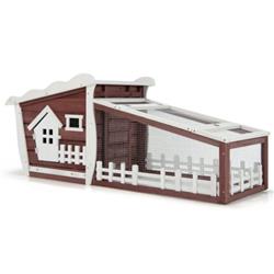 PW10007RE 62 in. Wooden Rabbit Hutch with Pull Out Tray, Red