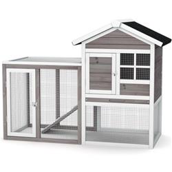 Picture of Total Tactic PW10009GR 2-Story Wooden Rabbit Hutch with Running Area, Gray