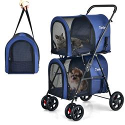 Picture of Total Tactic PW10010NY 4-in-1 Double Pet Stroller with Detachable Carrier & Travel Carriage&#44; Blue