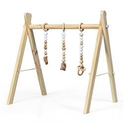 BB5494NA Portable 3 Wooden Newborn Baby Exercise Activity Gym Teething Toys Hanging Bar, Natural -  Total Tactic