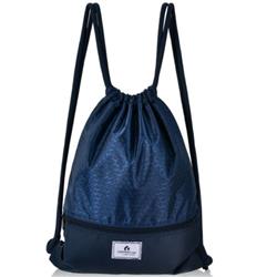 BU10001BL Drawstring Backpack String Bag Foldable Sports Sack with Zipper Pocket, Dark Blue