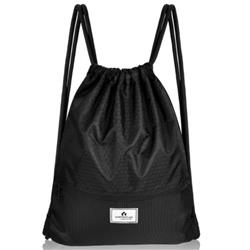 BU10001DK Drawstring Backpack String Bag Foldable Sports Sack with Zipper Pocket, Black