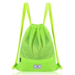 BU10001GN Drawstring Backpack String Bag Foldable Sports Sack with Zipper Pocket, Green