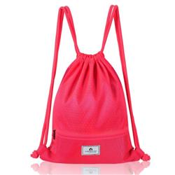 BU10001PI Drawstring Backpack String Bag Foldable Sports Sack with Zipper Pocket, Pink