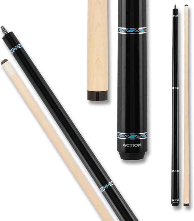 International VAL26 19 19 oz Action Value Pool Cue Stick - Black with Blue & Silver Rings - 1.5 lbs