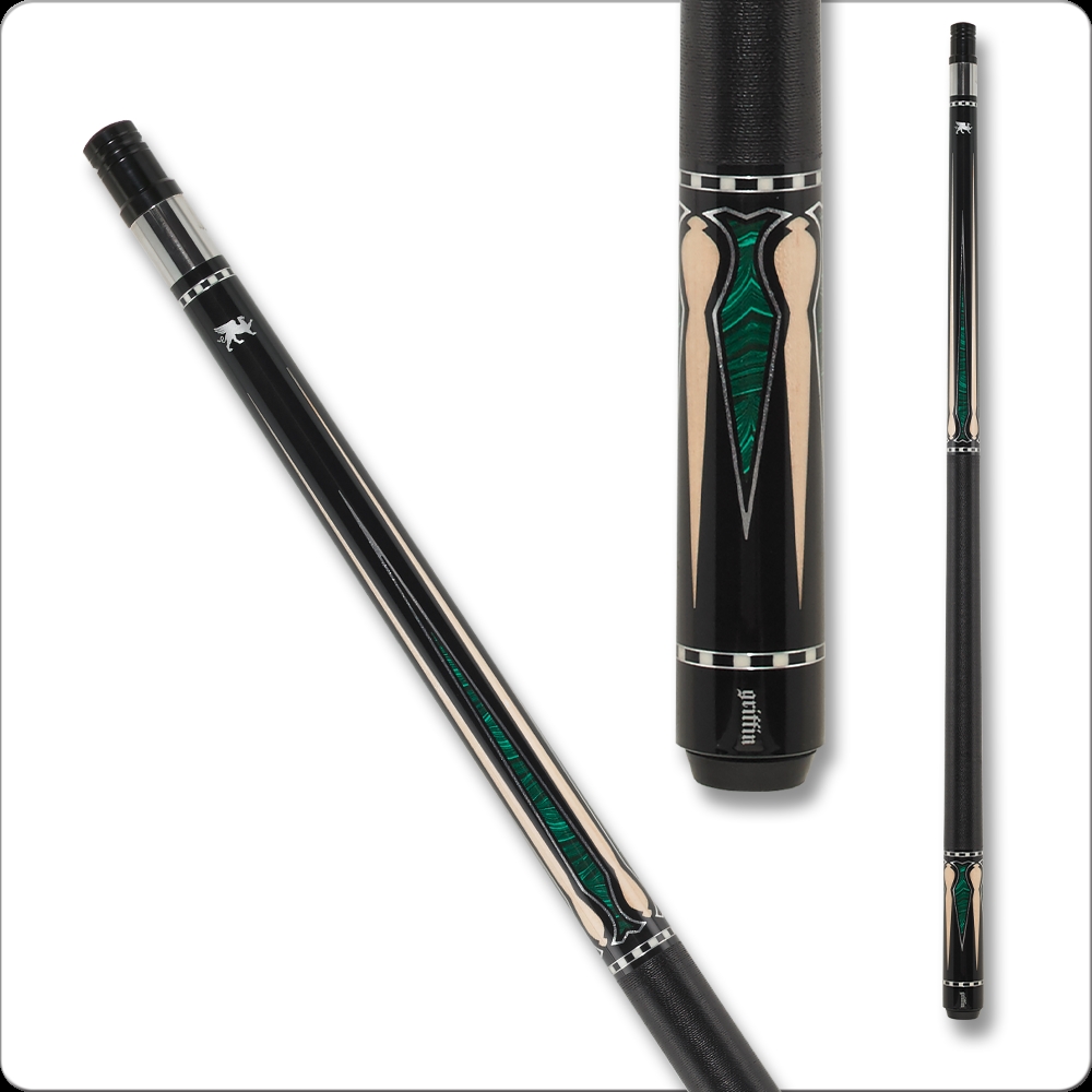 International GR46 21 Griffin Pool Cues - Black with Green & Maple, 21 oz