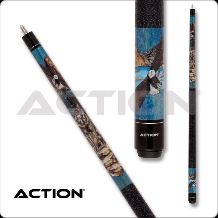 International ADV122 19 19 oz Action Wolf & Eagle Design Adventure Cue, Black