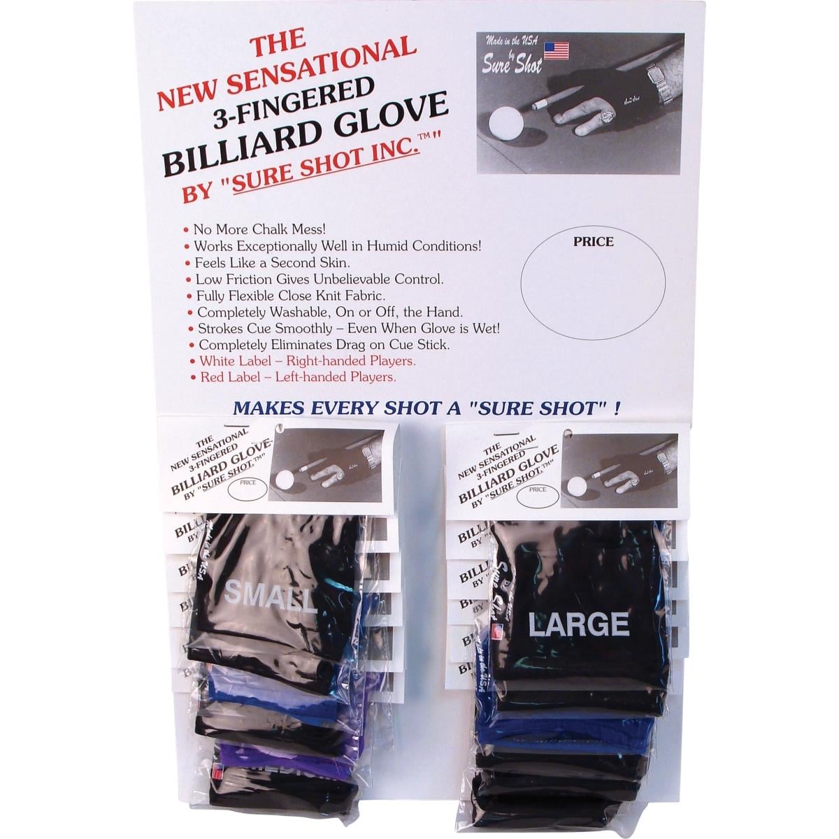 BGLSS12 Sure Shot Billiard Glove, Black & Blue