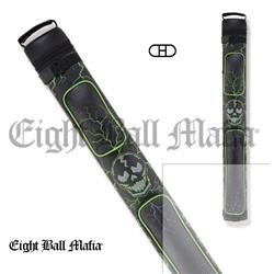 EBMC22K 2 Butt x 2 Shaft Eight Ball Mafia Stitch Hard Case - Black, Lime Green & Grey