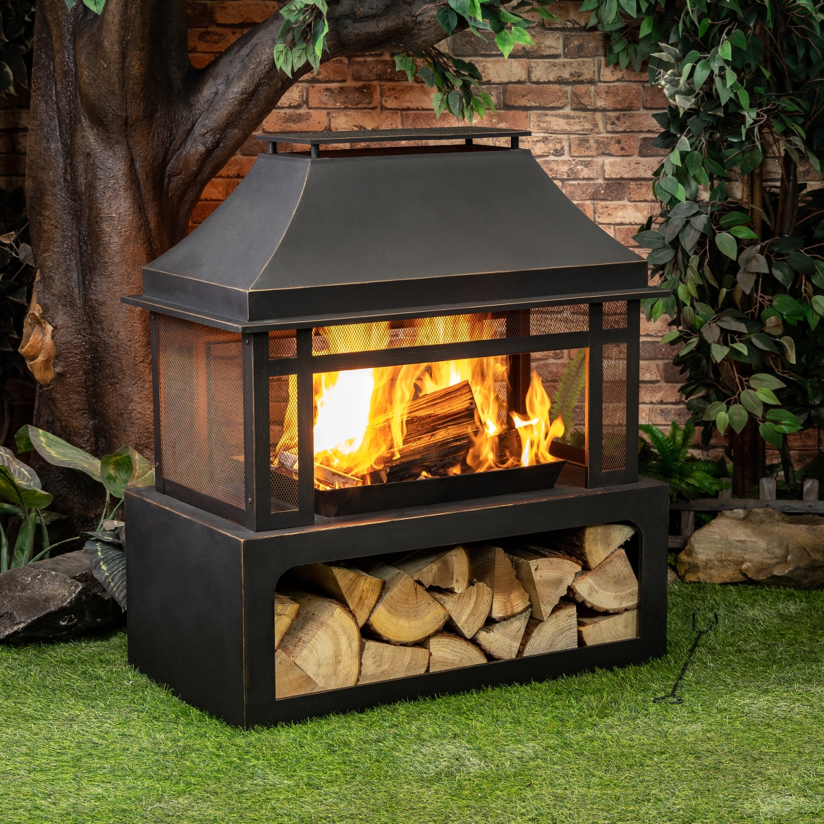 Picture of Deko Living COB10501 40 in. Rectangular Outdoor Metal Woodburning Fireplace with Log Storage