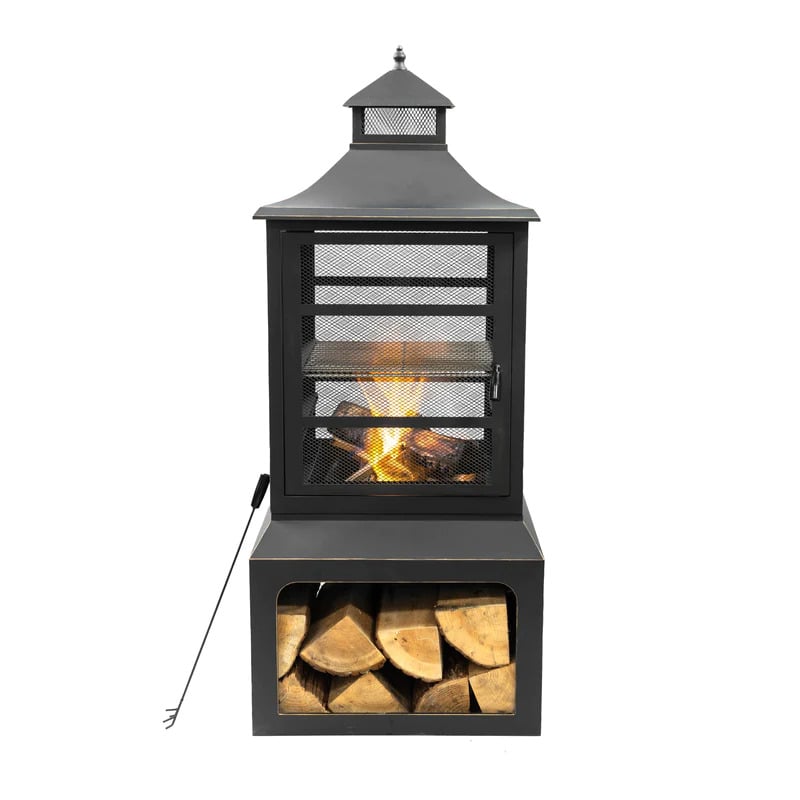 Picture of Deko Living COB10507 26 in. Square Outdoor Steel Woodburning Fireplace with Cooking Grill & Log Storage Compartment