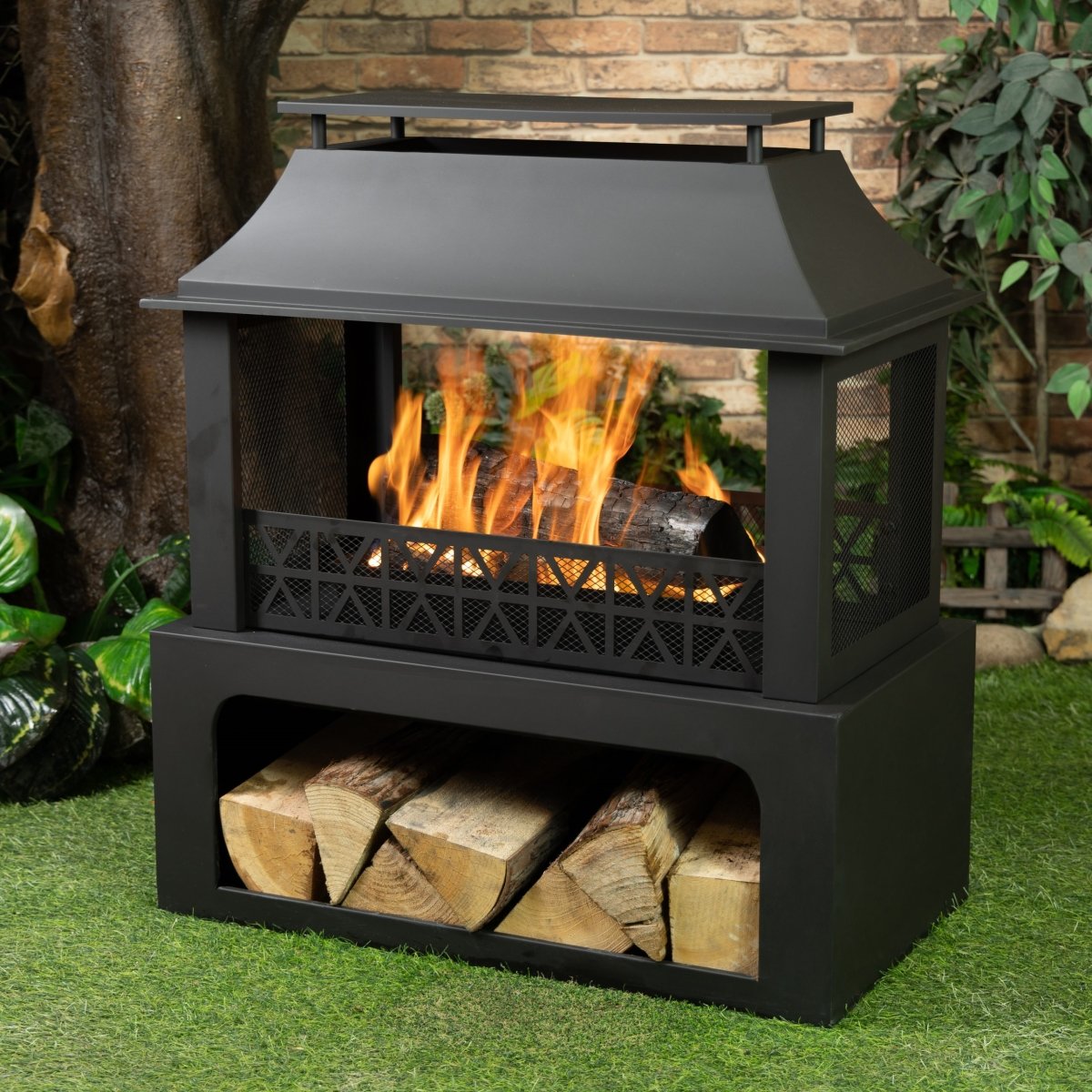 Picture of Deko Living COB10511 36 in. Rectangular Outdoor Steel Woodburning Fireplace with Log Storage Compartment