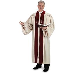 Picture of CBCS TS786-53 Cambridge Ivory & Burgundy Pulpit Robe with Embroidered Ivory Crosses&#44; 53 in.