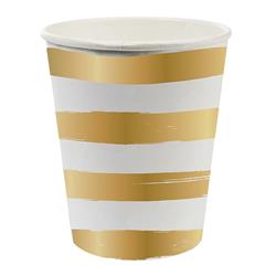 Picture of Christian Brands 10-04363-002 8 oz Paper Cup - Gold Stripes Pack of 12