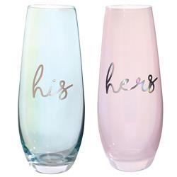 Picture of Christian Brands 10-05386-020 11.8 oz Stemless Flute Champagne Glass  Soft Blue &amp; Soft Pink - His &amp; Hers - Pack of 6