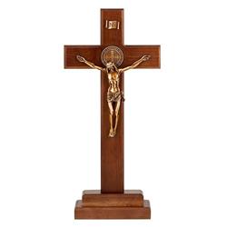 G4695 13 in. Saint Benedict Standing Crucifix, Gold