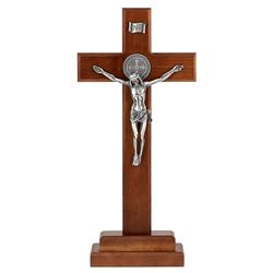 G4696 13 in. Saint Benedict Standing Crucifix, Antique Silver