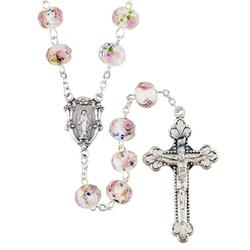 J7358 8 x 10 mm Creed Hand Painted Rosary, White