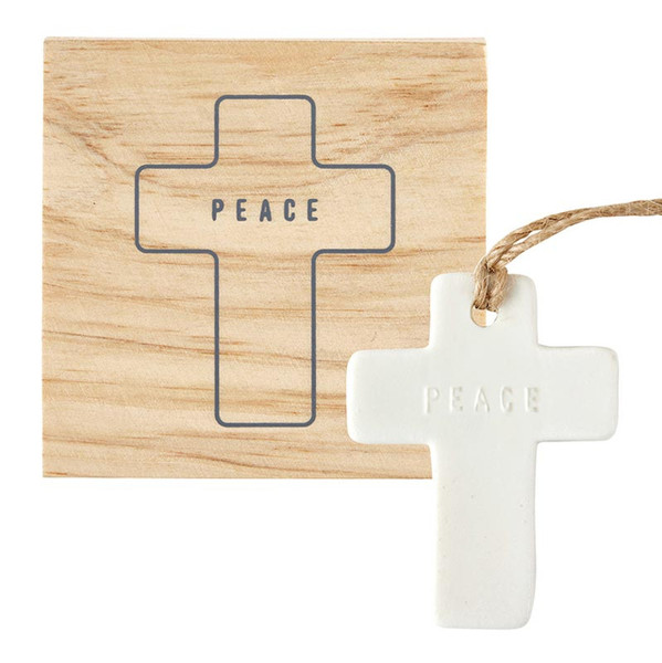 P7057 1.75 x 2.25 in. Face to Face Ceramic Ornament - Cross - Peace