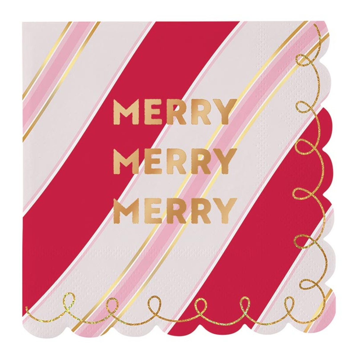 P7744 5 in. sq. Foil Scalloped Napkins - Merry