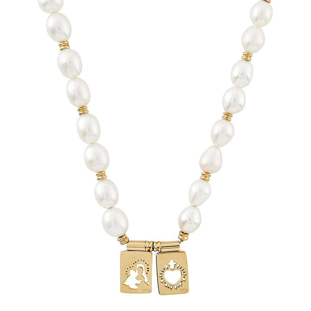 Picture of Christian Brands P7163 Pearly Mother & Sacred Virgin Scapular Necklace