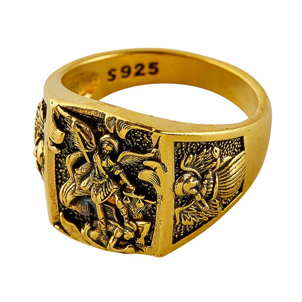 BK-18250 Gold Plate Saint Michael Ring - 6 Assorted Size