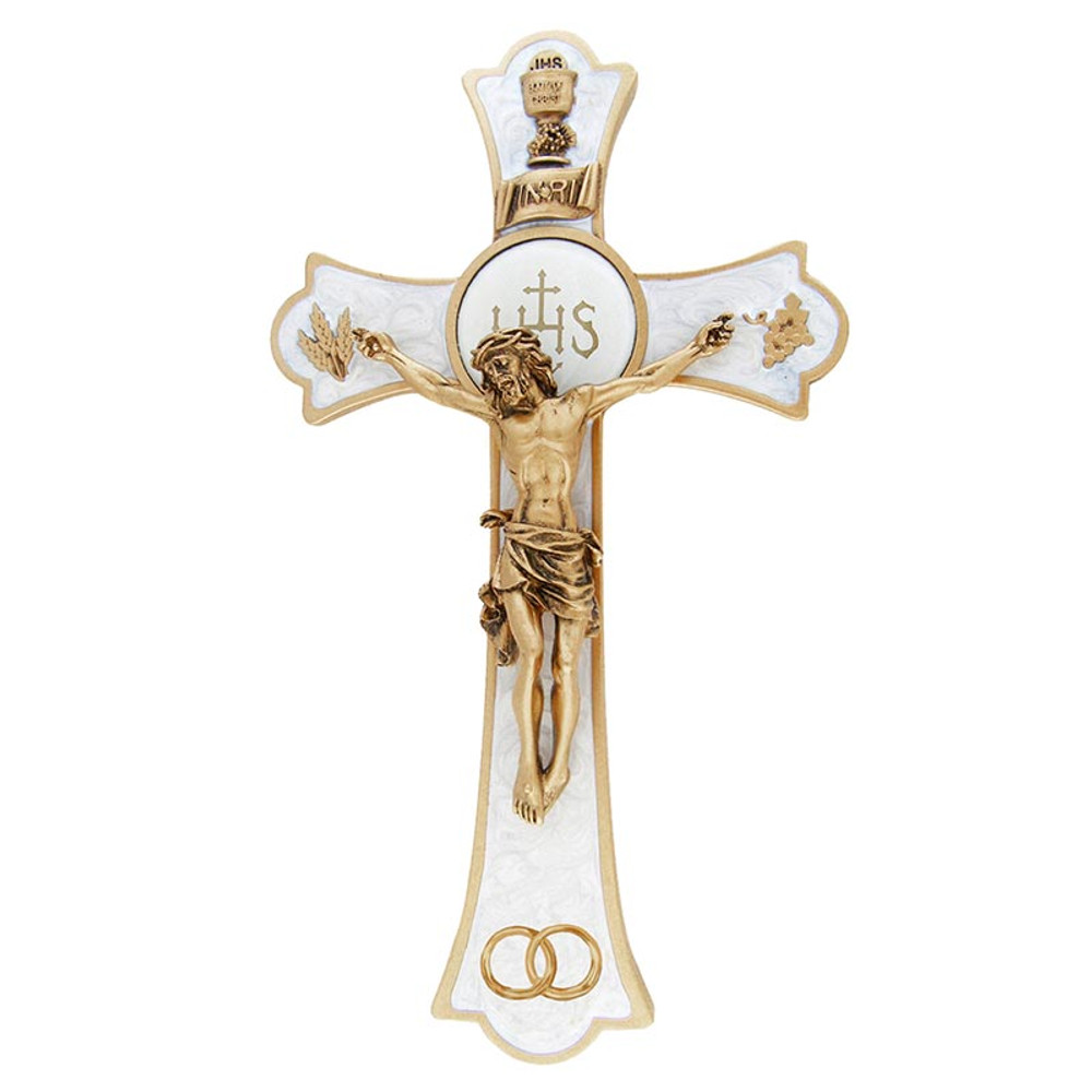 JC-3245-L 8 in. Wedding Holy Mass Crucifix - Epoxy & Gold
