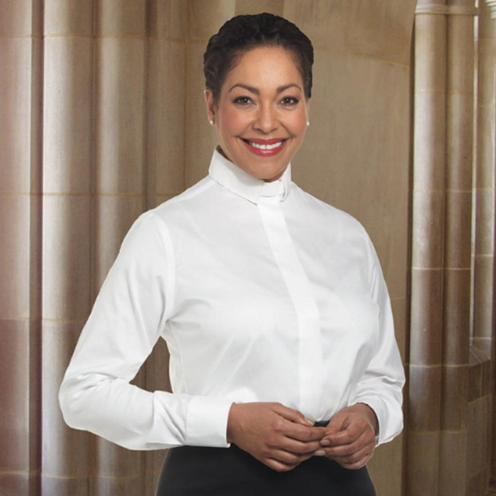 SW-11122 22 in. Womens Long Sleeve Tab Collar Clergy Shirt, White